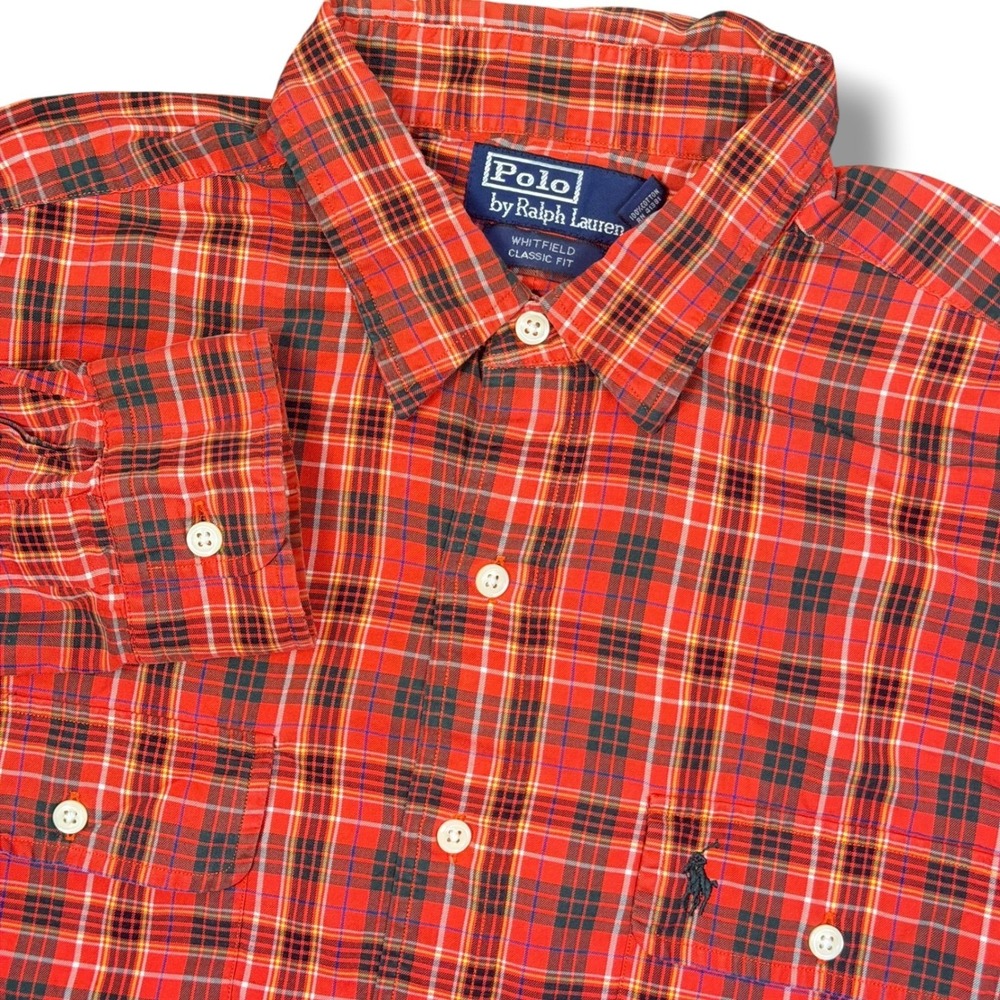 Polo Ralph Lauren Whitfield Mens L Red Tartan Plaid Cotton Shirt Classic Fit